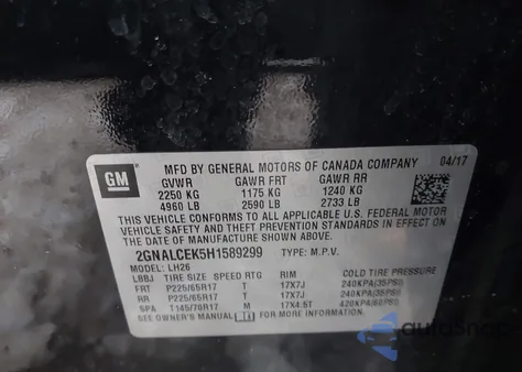 2017 Chevrolet Equinox Lt from USA, damaged, VIN 2GNALCEK5H1589299